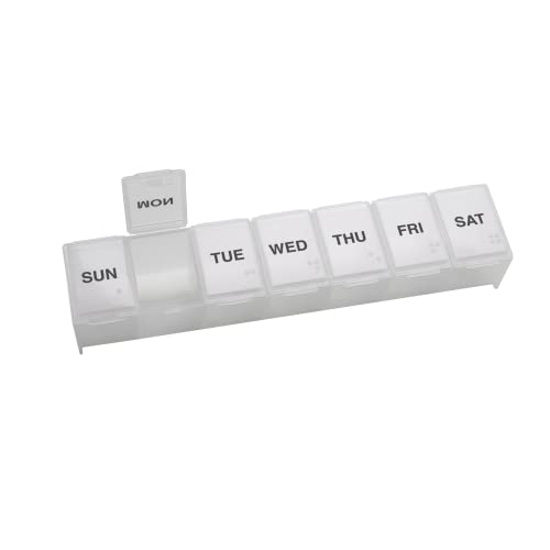 Weekly (7-Day) Pill Organizer, Large Medicine Planner, Clear