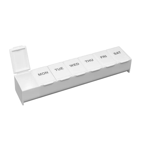 Weekly (7-Day) Pill Organizer, Large Medicine Planner, White