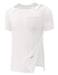 Men's Post Shoulder Surgery Shirts Recovery Tear Away Short Sleeve Full Open Side Snap Dialysis Chemo Clothing
