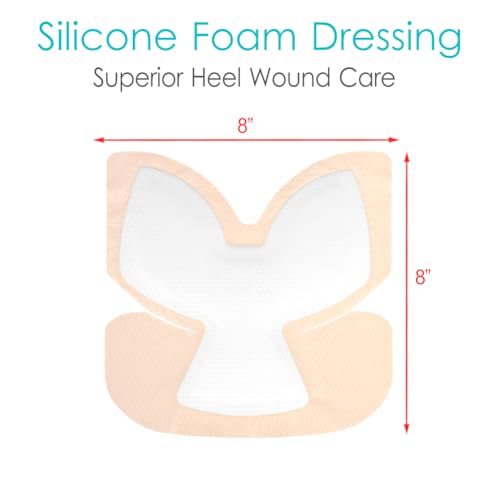 Heel Bordered Silicone Foam Dressing Waterproof Adhesive Sacral Bandages with Absorbent Padding for Elbow Wrist Foot Pressure Bed Sore Hip Knee Replacement Surgery 8.26"x8.26" 1 Pack