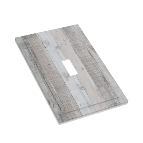 Light Switch Cover Vintage Grey Wood Grain Rustic Plank 1 Gang Wall Plate Cover Single Toggle Outlet Covers Decorative Switchplate Electrical Faceplate for Bathroom Bedroom Decor