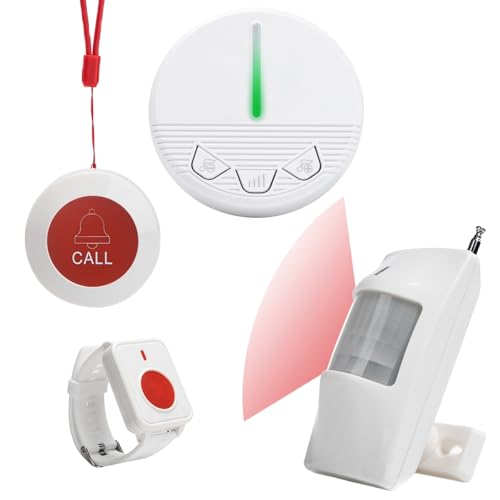 Caregiver Pager Motion Sensor Alarm Indoor Home Wireless Bed Alarm and Fall Prevention Detector Alert Devices for Elderly
