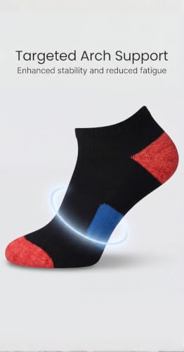 Women's 6 Pack Athletic Cushioned Comfort Running Solid Black Toe Heel Multi Colors Low Cut Socks (6 Count)