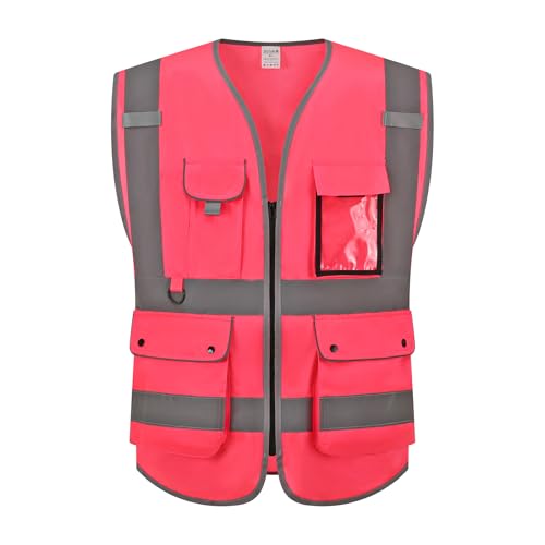 8 Pockets High Visibility Class 2 Reflective Safety Vest for Men & Women Meets ANSI Standards