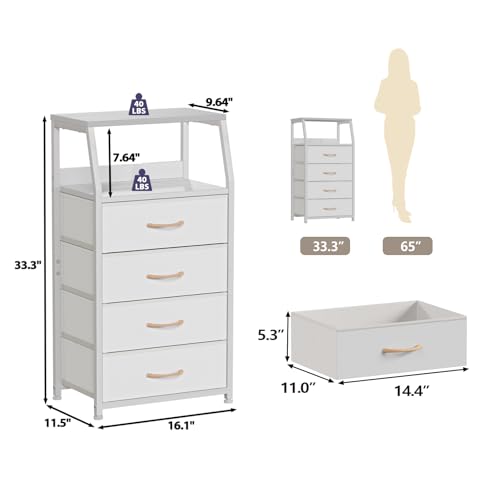Tall Nightstand with 4 Fabric Drawers