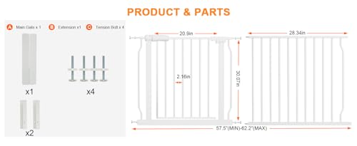 57.5 62 Inch Extra Wide Baby Gate for Doorway Stairs