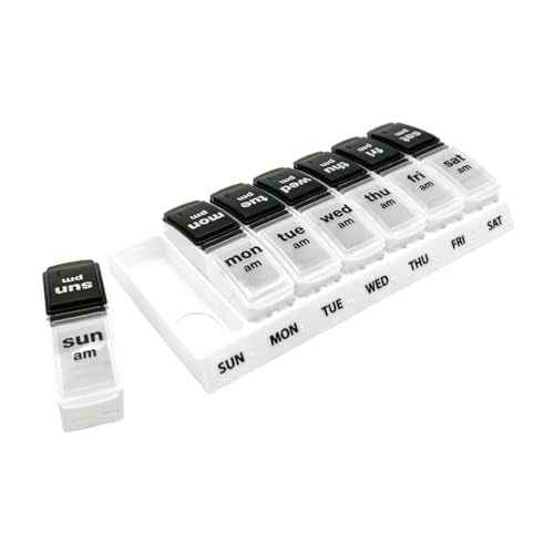 Weekly (7-Day) AM/PM Pill Organizer, Large Case, Black/White