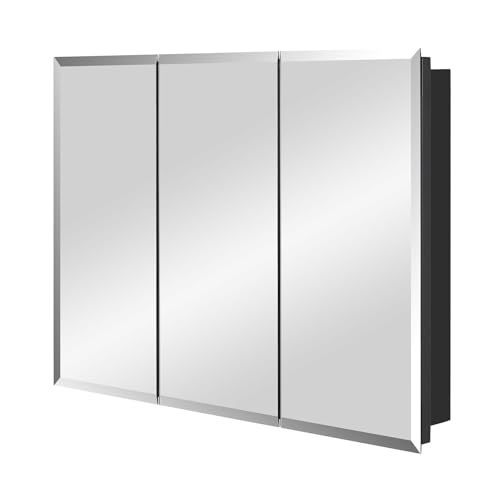 Black Bathroom Medicine Cabinet with Beveled Edge Mirrored Door 36 x 26 inch