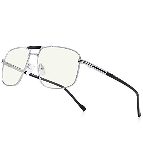 Blue Light Blocking Glasses for Men Square Double Bridge Hipster Metal Frame Men Eyeglasses He Young