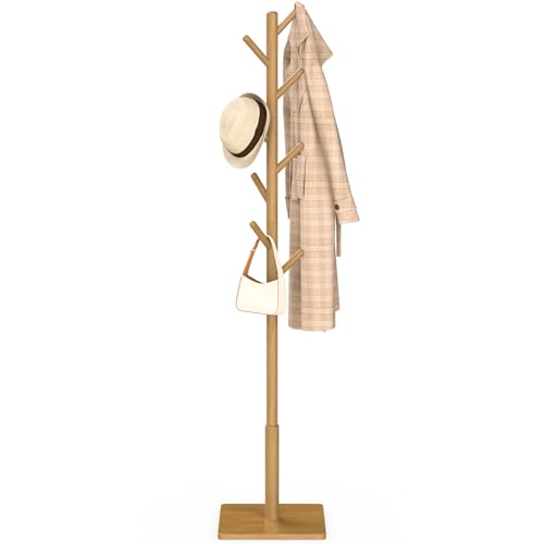 Wooden Coat Rack Freestanding with Stable Square Base