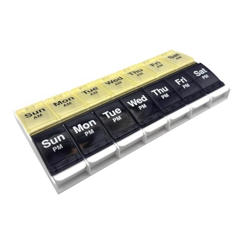 Weekly (7-Day) AM/PM Pill Organizer, X-Large Case, Black/Yellow