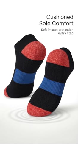 Women's 6 Pack Athletic Cushioned Comfort Running Solid Black Toe Heel Multi Colors Low Cut Socks (6 Count)