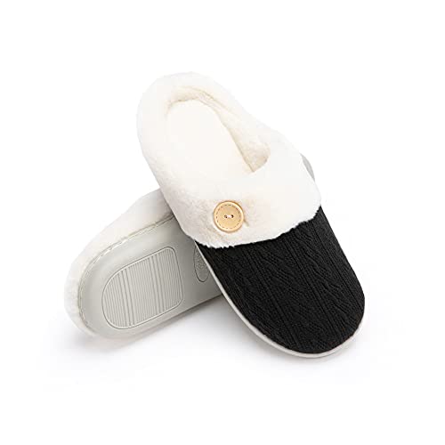 Womens Slipper Warm Comfy Memory Foam House Slippers Knitted Shoes Faux Fur Lined Anti