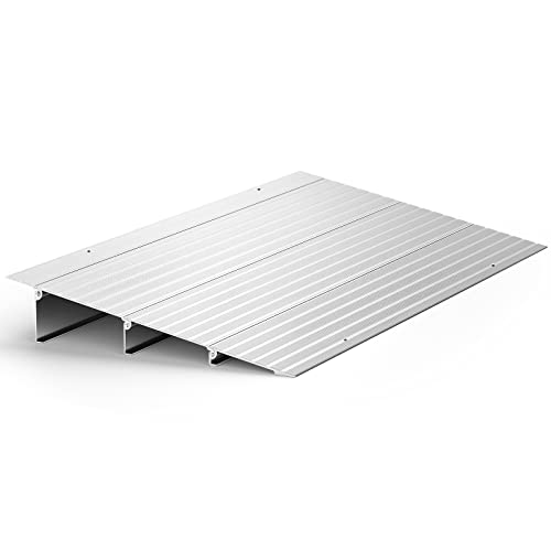 Door Threshold Ramp 3" Rise Door Ramp Aluminum Entry Ramp or Doorways Rated 800 lbs Load Capacity forWheelchair Scooters Power Chairs Walkers Metallic
