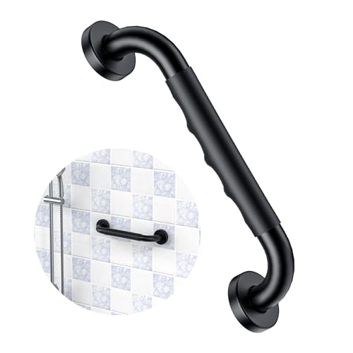 12 Inch Black Bathroom Shower Grab Bar with Anti Slip Rubber Grip