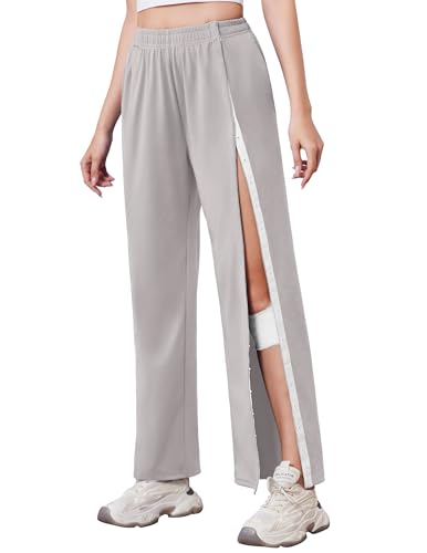 Tear Away Pants for Women Side Slit Snap Post Surgery Sweatpants