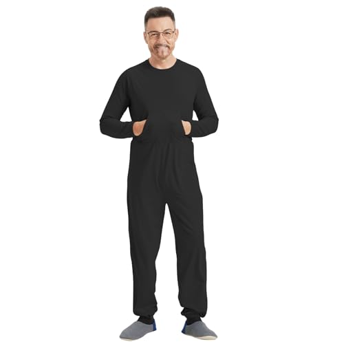 Anti Strip Clothing for Elderly Adaptive Jumpsuit with Easy Access Back Zipper Pajamas for Dementia Patients & Limited Mobility Black