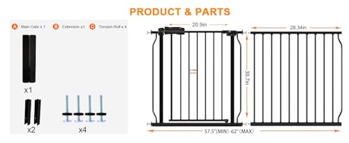 57.5 62 Inch Extra Wide Baby Gate for Doorway Stairs