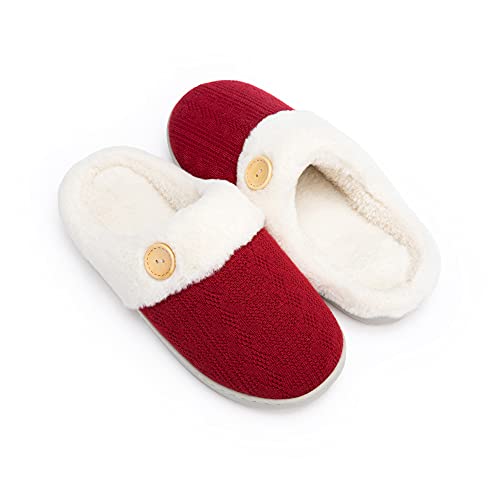 Womens Slipper Warm Comfy Memory Foam House Slippers Knitted Shoes Faux Fur Lined Anti