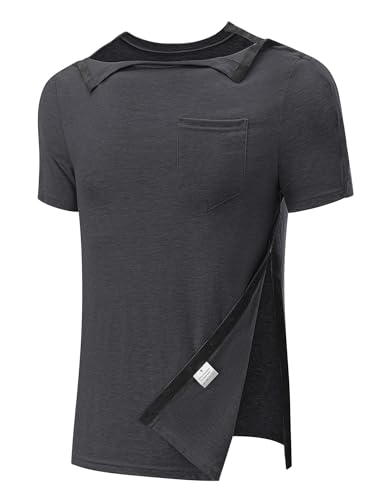 Men Shoulder Surgery Shirt Chemo Therapy Shirts Accessories Adaptive Clothing Port Access Snap Clothes for Arm Broken Recovery Injury