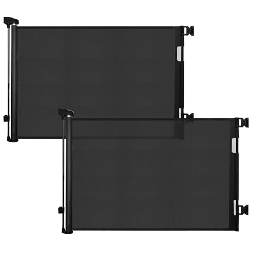 2 Pack) Retractable Baby Gate for Stairs & Doorways,55" Wide x 33.6" Tall Easy Installation Mesh Dog Gate for Indoor & Outdoor Use,Pet and Dog Safety Gate for Hallways(Black) (2 Count)