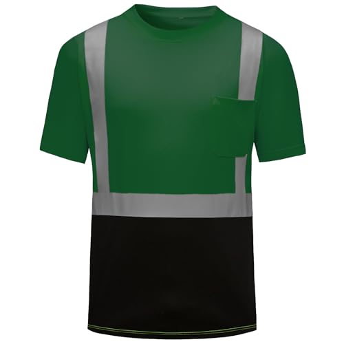 High Visibility Shirts Quick Dry Safety T Shirts with Reflective Strips and Pocket Short Sleeve Mesh Hi Vis Construction Work Class 2 Shirt for Men