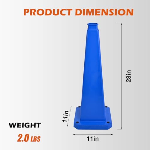 6 Pack 28 Inch Solid Blue Traffic Cone