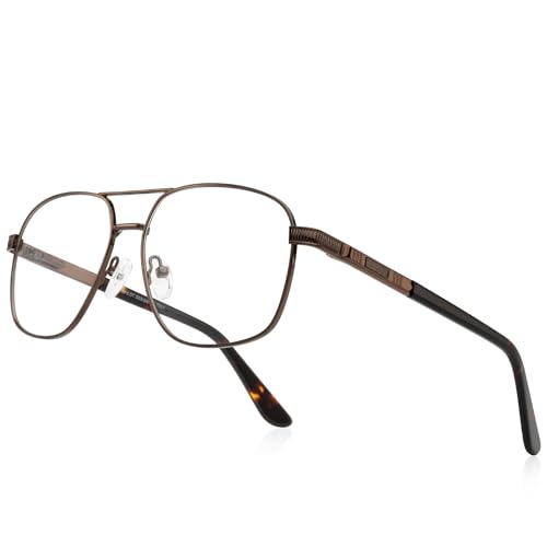 Reading Glasses for Men Square Double Bridge Light Blocking Computer Readers Spring Hinge Metal Frame Acetate Legs
