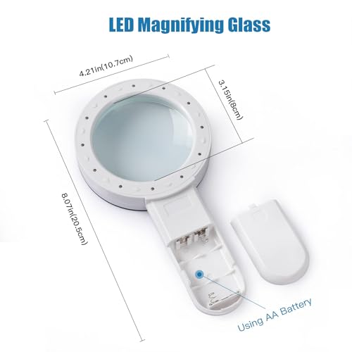 30X Handheld Magnifying Glass with Light for Seniors