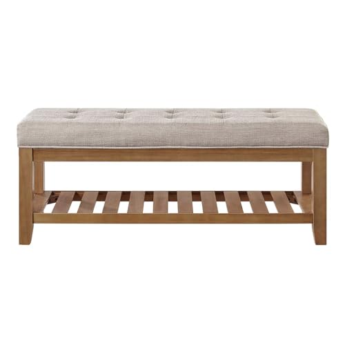 Large Rectangular Upholstered Tufted Linen Fabric Ottoman Bench