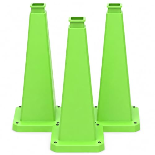 3 Pack 36" Bright Green Traffic Safety Cones with Weighted Base