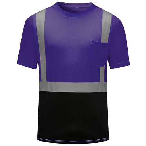 High Visibility Shirts Quick Dry Safety T Shirts with Reflective Strips and Pocket Short Sleeve Mesh Hi Vis Construction Work Class 2 Shirt for Men