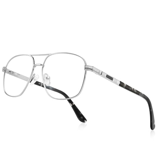 Reading Glasses for Men Square Double Bridge Light Blocking Computer Readers Spring Hinge Metal Frame Acetate Legs