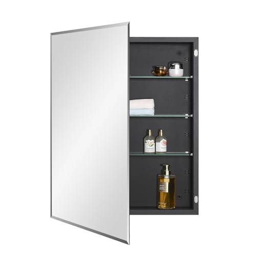 Black Bathroom Medicine Cabinet with Beveled Edge Mirrored Door 24 x 30 inch