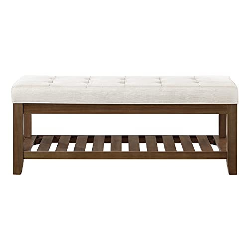 Large Rectangular Upholstered Tufted Linen Ottoman Bench