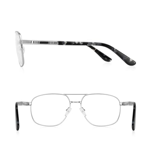 Reading Glasses for Men Square Double Bridge Light Blocking Computer Readers Spring Hinge Metal Frame Acetate Legs