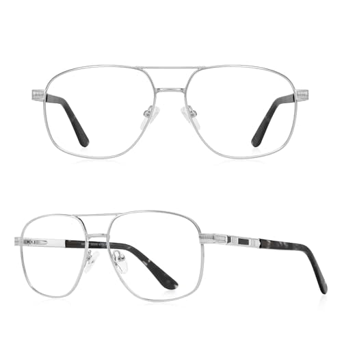 Reading Glasses for Men Square Double Bridge Light Blocking Computer Readers Spring Hinge Metal Frame Acetate Legs