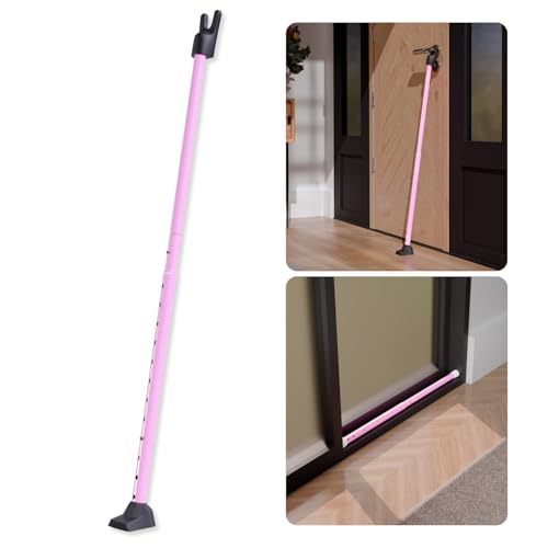 3-in-1 Door Security Bar, Security Door Stoppers & Door Barricade – Heavy Duty Adjustable Iron Security Lock Bar for Home Defense, Apartment & Travel Safety (1 Pack - Pink)