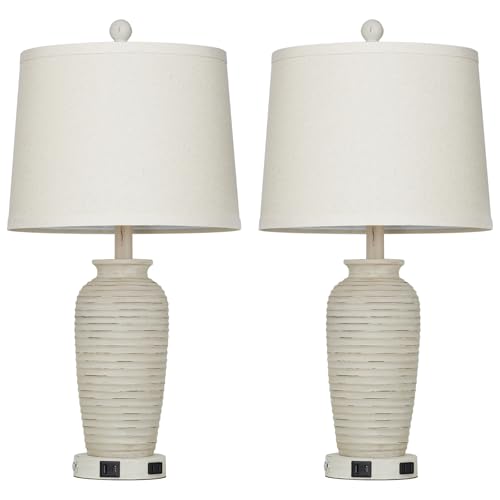 25" Retro White Farmhouse Jar Table Lamps Set of 2 (2 Count)