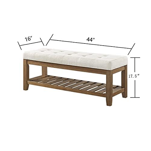 Large Rectangular Upholstered Tufted Linen Ottoman Bench