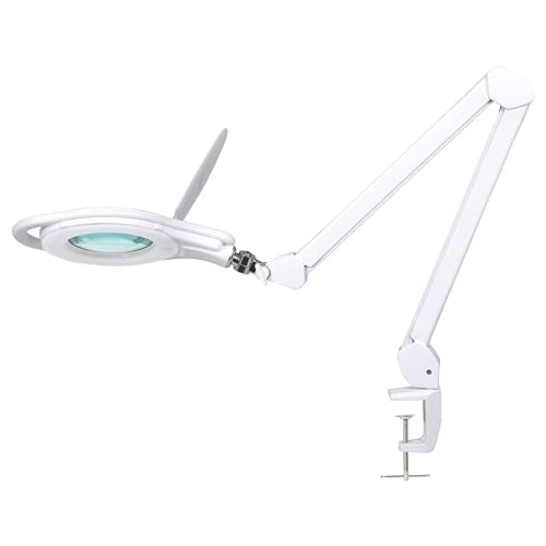 1,000 Lumens | LED Magnifying Lamp with Clamp | Dimmable | 3X Magnification | 3000K–6500K Light | Includes Microfiber Cloth | Light for Reading, Sewing & Crafts (White-4, 8-Diopter)