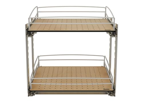 2 Tier Pull Out Kitchen Cabinet Storage Organizer with Solid Bottom & Undermount Soft