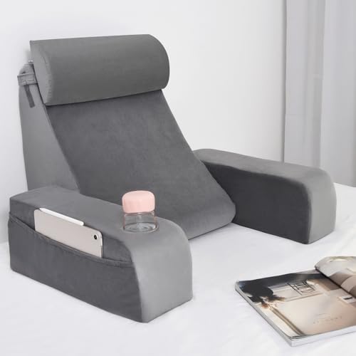 19" Reading Pillow for Bed with Firm Back Support & Big Pockets