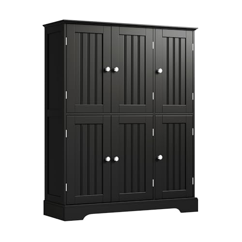 Bathroom Floor Cabinet with 6 Doors and Adjustable Shelves