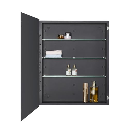 Black Bathroom Medicine Cabinet with Beveled Edge Mirrored Door 24 x 30 inch