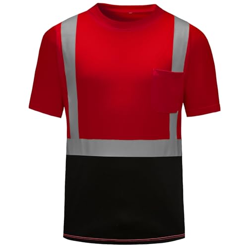 High Visibility Shirts Quick Dry Safety T Shirts with Reflective Strips and Pocket Short Sleeve Mesh Hi Vis Construction Work Class 2 Shirt for Men