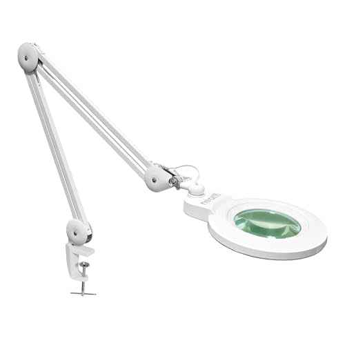 New Model) 1,200 Lumens LED Magnifying Lamp with Clamp, 8 Diopter, Correlated Color Temperature Control, 12W, 120 Pcs SMD LED (White, 5 Inch Lens)