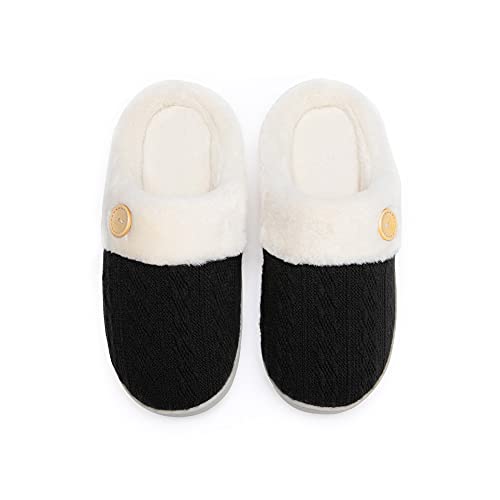 Womens Slipper Warm Comfy Memory Foam House Slippers Knitted Shoes Faux Fur Lined Anti