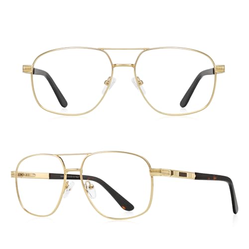 Reading Glasses for Men Square Double Bridge Light Blocking Computer Readers Spring Hinge Metal Frame Acetate Legs