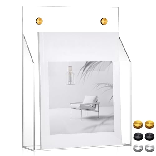 1 Pack 12.6"x9.5"x2.4" Clear Acrylic Wall File Holder Organizer Wall Mount Magazine Document Brochure Mail Pocket Durable File Storage with 3 Colors Screw Cap for Office Home Waiting Room Use